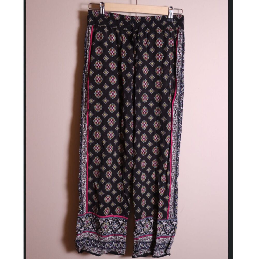 Cynthia Rowley Women’s Small Black Floral Geometric Straight Leg Pants Rayon